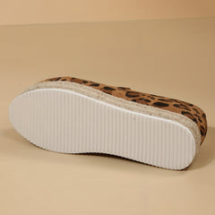Leopard Print Platform Espadrille Loafers Soft Sole Slip On Shoes