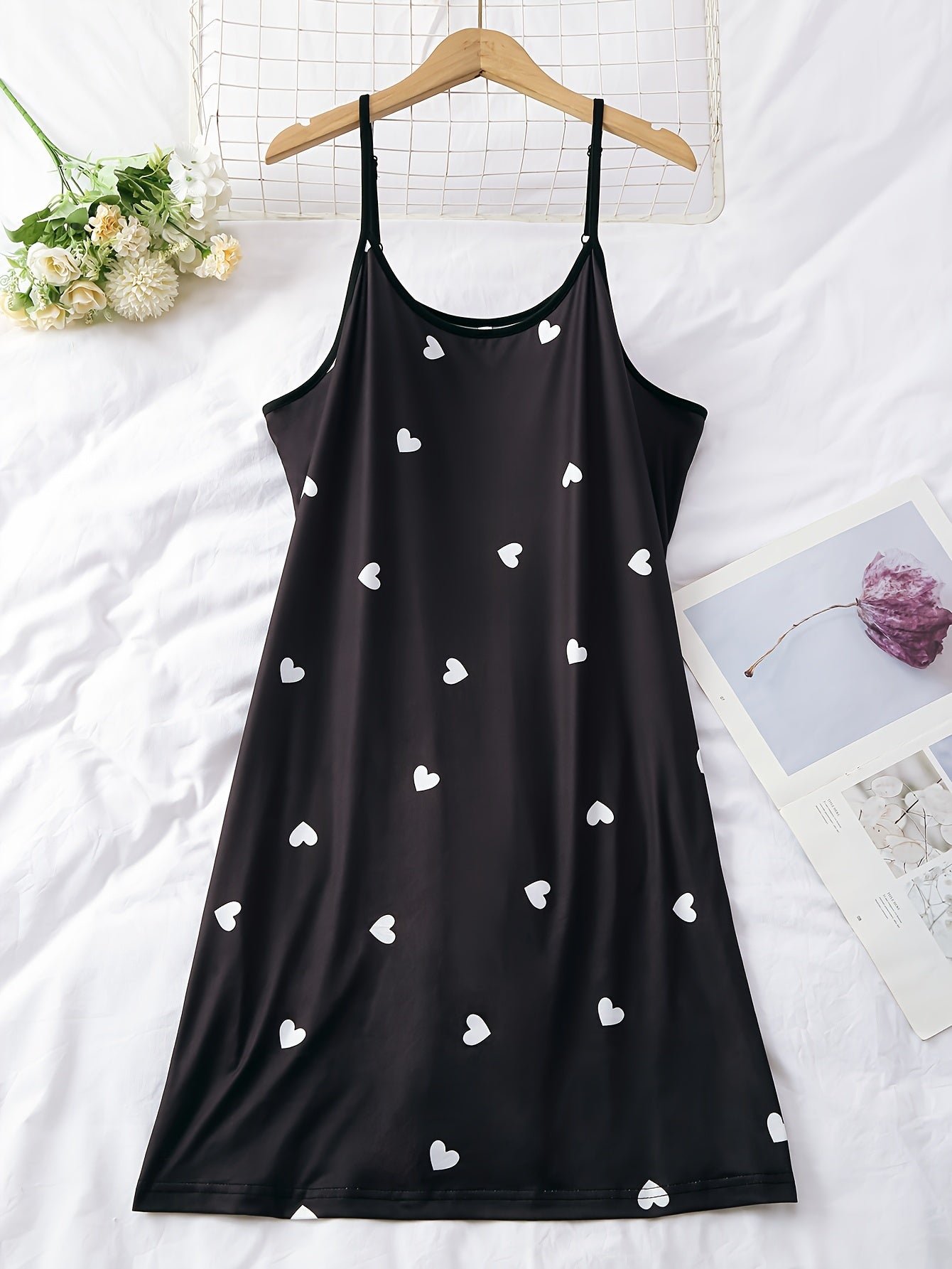 3 Piece Plus Size Heart Print Nightdress Set