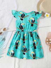Girl Dinosaur Flutter Sleeve Casual Dress Summer Outfit