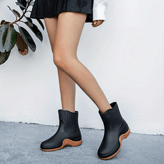Women's Platform Ankle Rain Boots Waterproof Slip On Outdoor Shoes