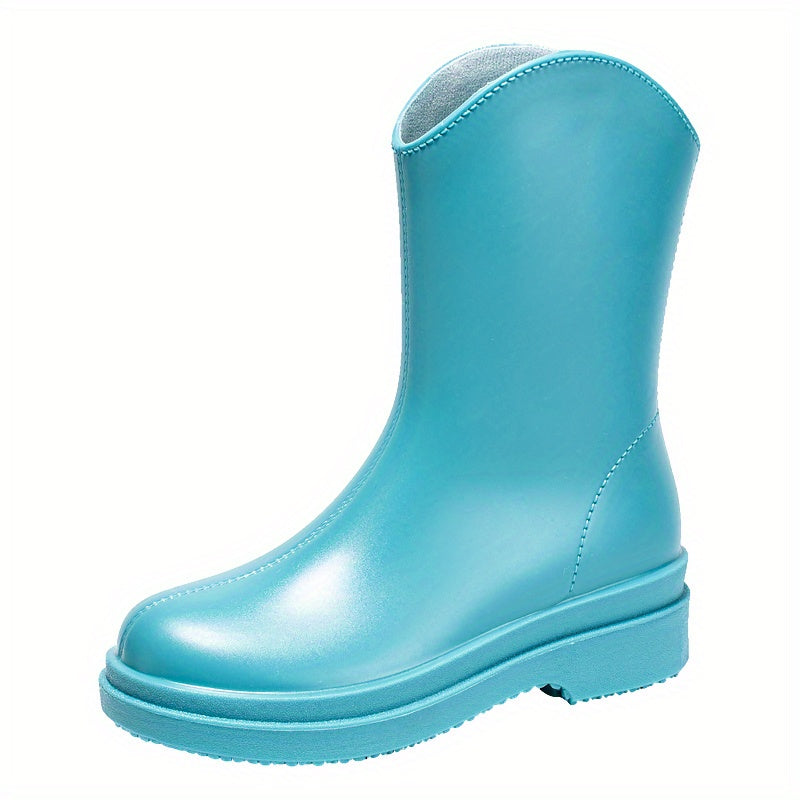 Women's Solid Non slip Medium Calf Rain Boots Waterproof
