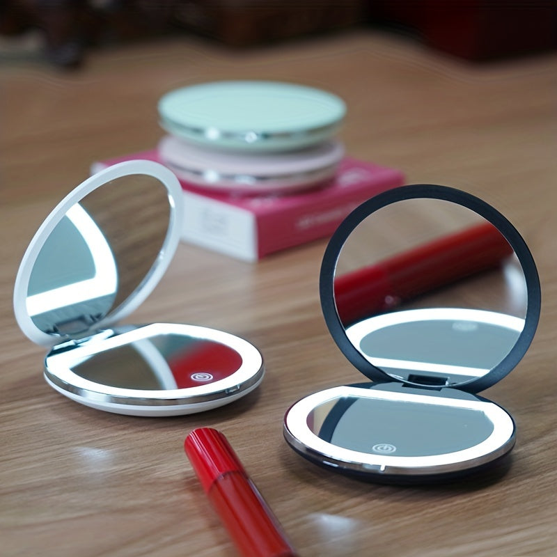 LED Mini Vanity Mirror 2X 5X Magnification Double Sided Folding