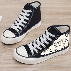 Cow Print Plush Lined Thermal Chunky Canvas Sneakers