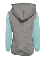 Block Button Hoodie Casual Sweatshirt Women's Clothing