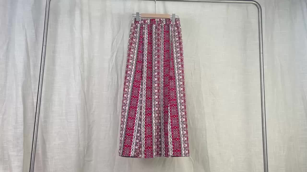 Boho Side Slit Maxi Skirt Random Print Vacation Casual Skirt
