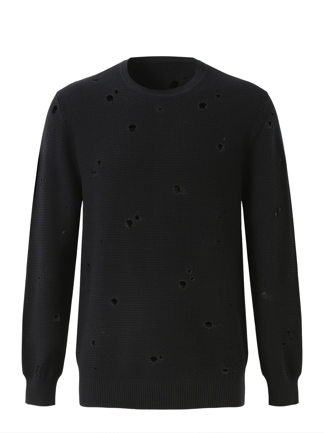 Men's Knit Hollow Out Sweater Long Sleeve Crew Neck Thermal Top