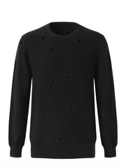 Men's Knit Hollow Out Sweater Long Sleeve Crew Neck Thermal Top