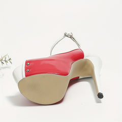 Colorblock Peep Toe Ankle Strap Stiletto Heels