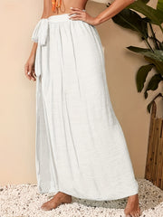 Solid Cover Up Skirt Tie Side Long Vacation Beach Hobo Style