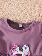 Baby Girls Dress & Floral Pants Set, Long Sleeves, Bow Knot, Spring Fall