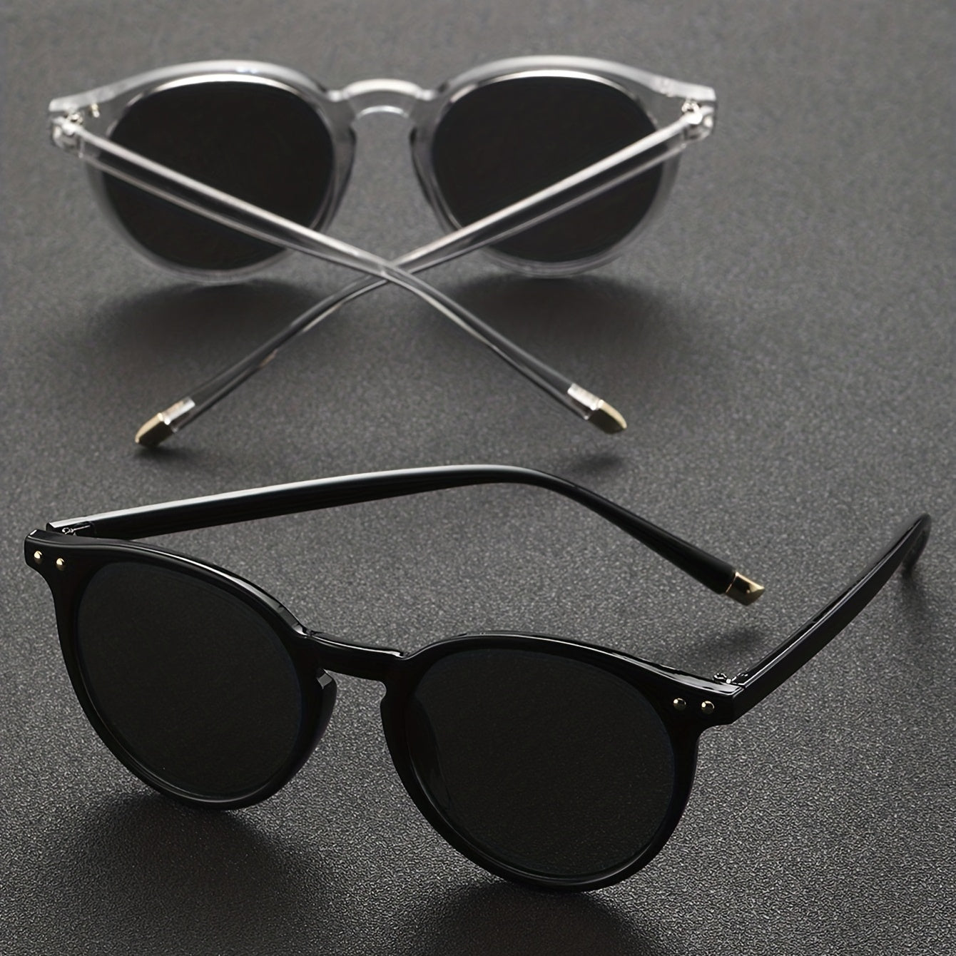 2 Pairs Men's Casual Round Frame Sunglasses with Case