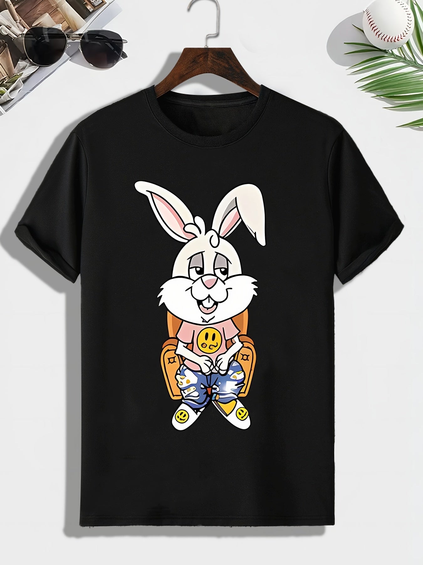 Men's Cartoon Rabbit Print T shirt Outdoor Tee