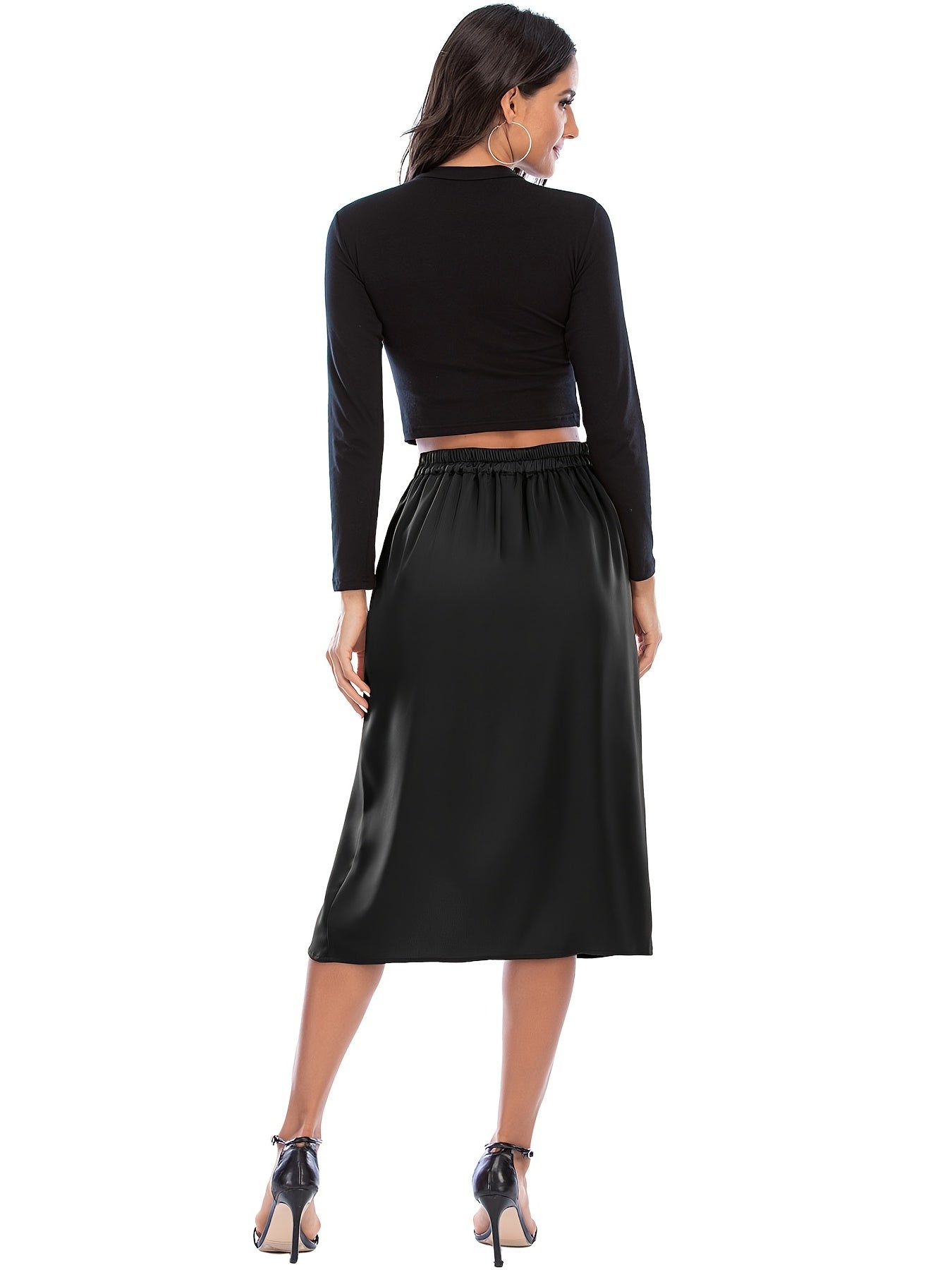 High Waist Split Knee Length Skirts Casual Bodycon Ruched