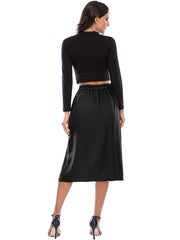High Waist Split Knee Length Skirts Casual Bodycon Ruched