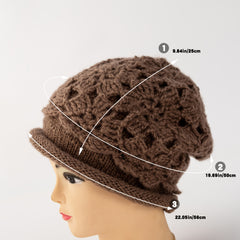 Women's Crochet Beanie Hat Warm Pullover Hat Soft Flower Double Layer Knitted