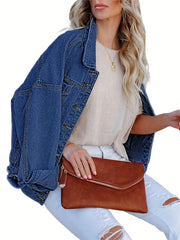 Women's Plus Denim Trucker Jacket Long Sleeve Button Up