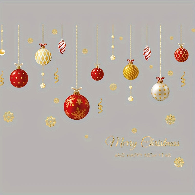 Christmas Wall Stickers for Shop Windows - Golden Pendants & Colorful Balls