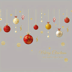 Christmas Wall Stickers for Shop Windows - Golden Pendants & Colorful Balls
