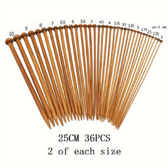 18 Pairs Bamboo Knitting Needles Set for Beginners, 10mm Wood Crochet Hooks