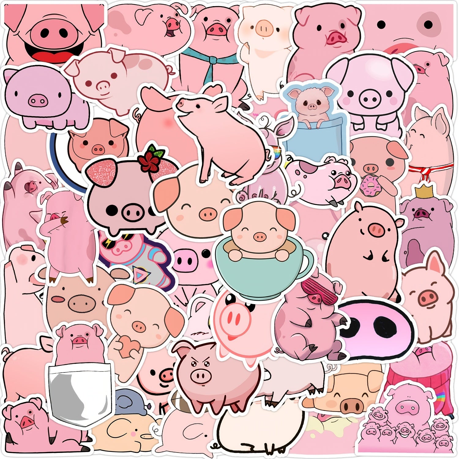 50 Cute Pig Stickers for DIY, Water Bottles, Laptops