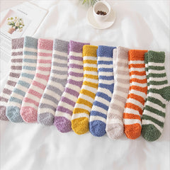 5 Pairs Striped Fuzzy Socks Comfy & Warm Women's Stockings