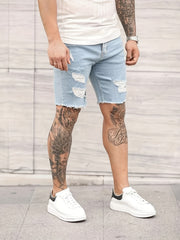 Men's Ripped Denim Shorts Casual Street Style Distressed Medium Stretch