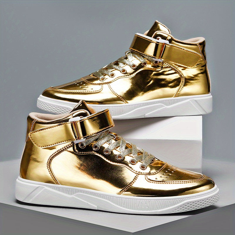 Men's High Top Lace-up Sneakers with Hook and Loop Fastener