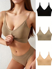 3pcs Ribbed Wireless Bras Comfortable Breathable Bralettes Women's Lingerie