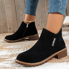Women's Chunky Heel Ankle Boots Casual Non Slip Zipper Round Toe Short Boots