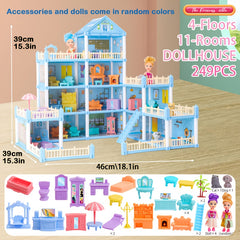 Girls Castle Dollhouse Set with Furniture & Pets for Age 4-10
