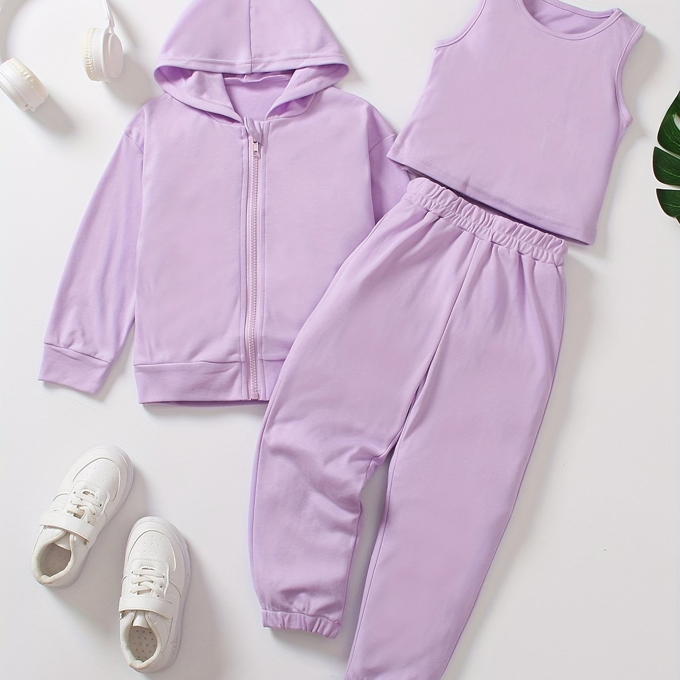Girls' Sports Outfit Zip Hoodie Tracksuit Top Sweatpants Set