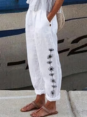 Floral Print Wide Leg Pants Vintage Elastic Waist Long Length Pants
