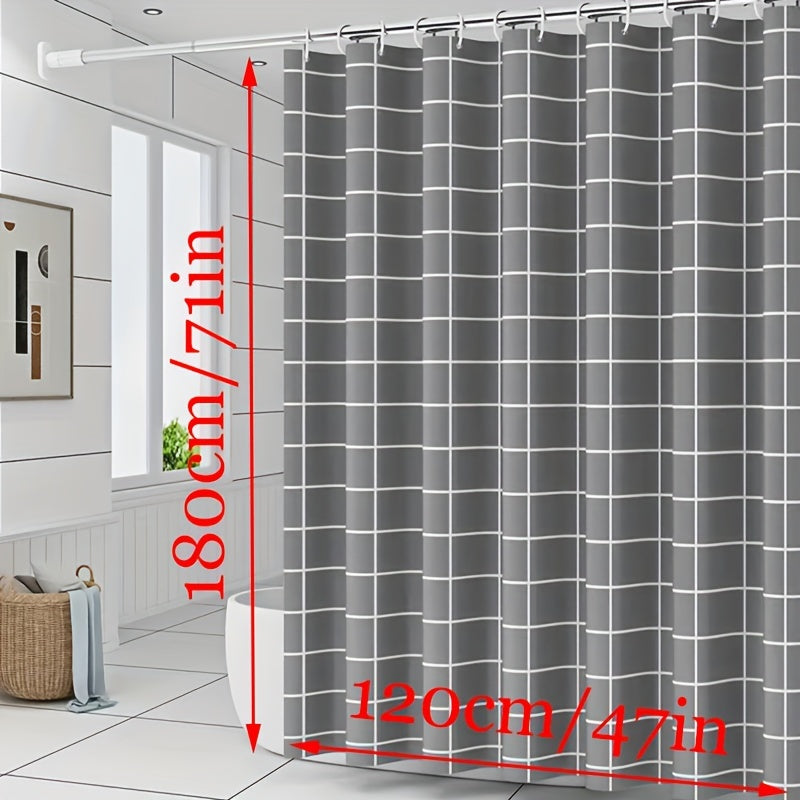 Grey Checkered Shower Curtain PEVA Material Waterproof
