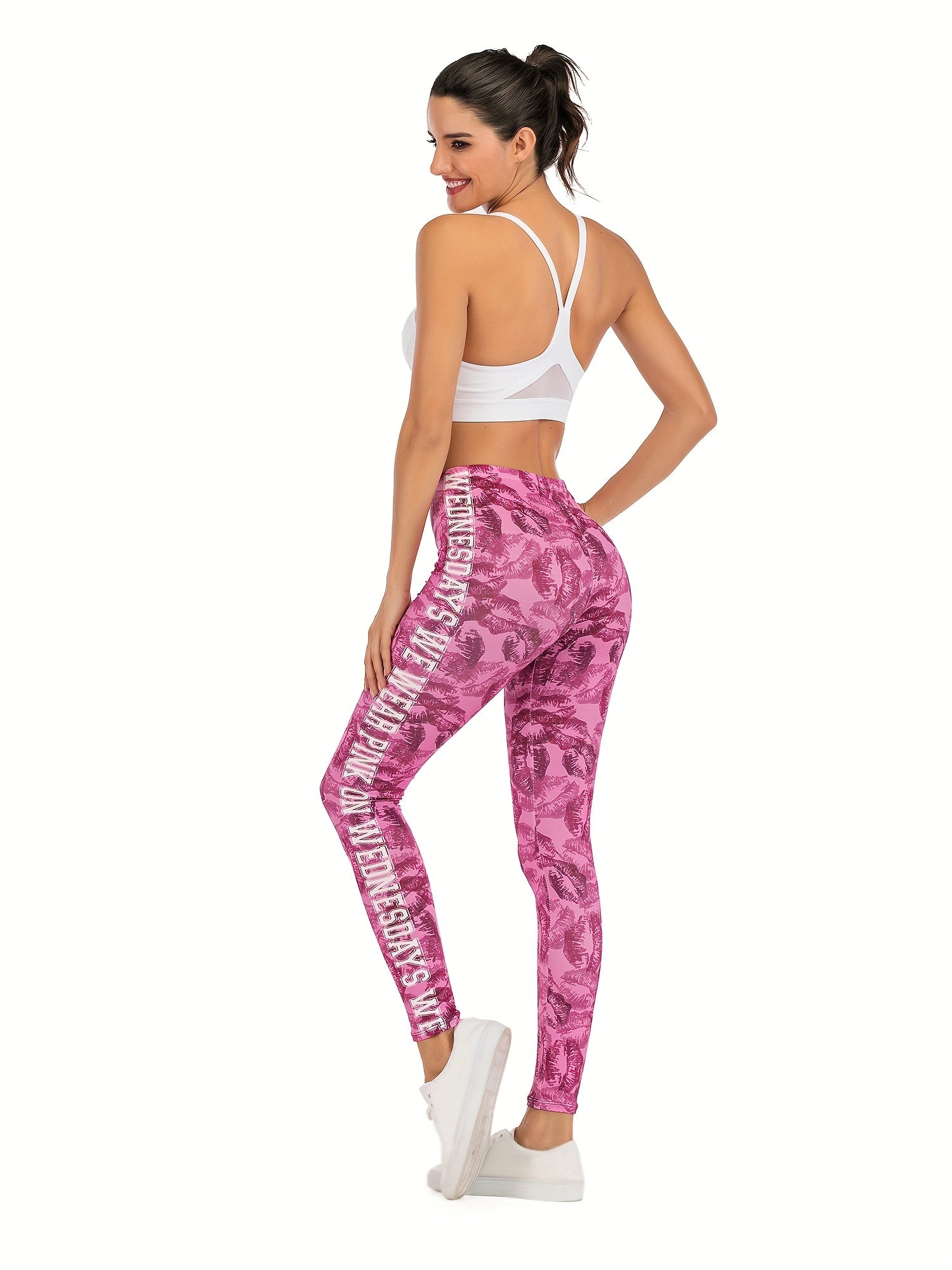 Sexy Red Lips Print Leggings Casual High Waist Slim Leggings