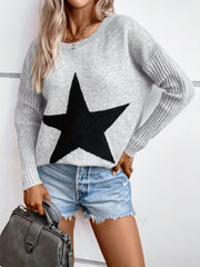 Casual Sweater Women's Plus Star Print Round Neck Jumper