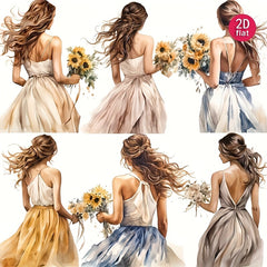 Floral Back Girl Journaling Stickers - DIY Craft Supplies