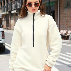 Zipper Front Sweatshirt with Contrast Trim