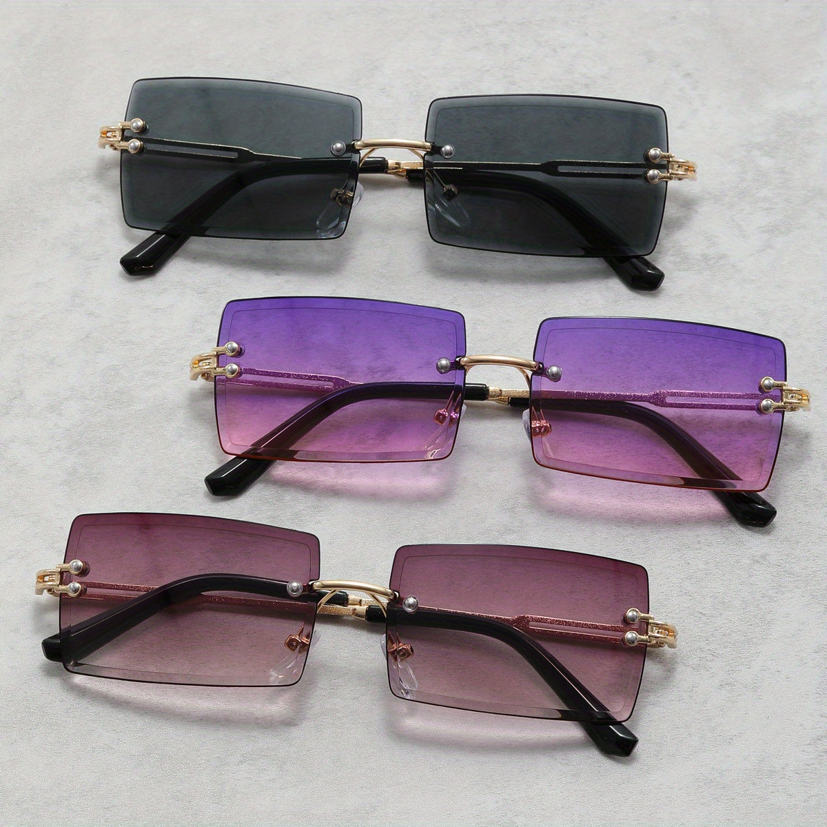 3 Pairs Men's Rimless Sunglasses UV Protection