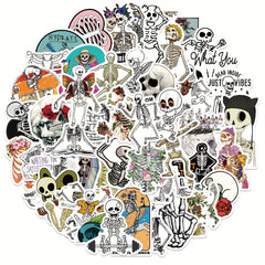 50pcs Funny Skeleton Stickers Pack Waterproof Vinyl Skull Stickers