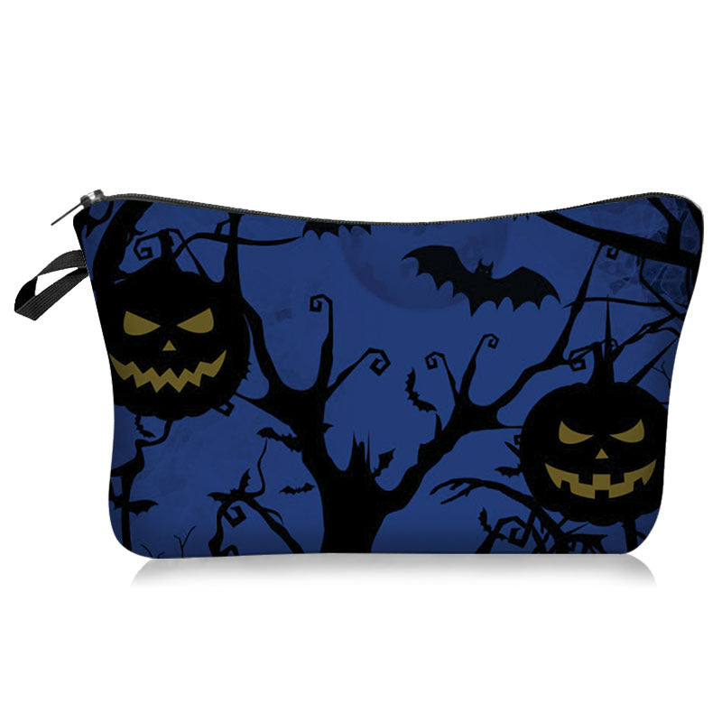 Halloween Makeup Bag Pumpkin Castle Print Cosmetic Case Zipper Toiletry Pouch