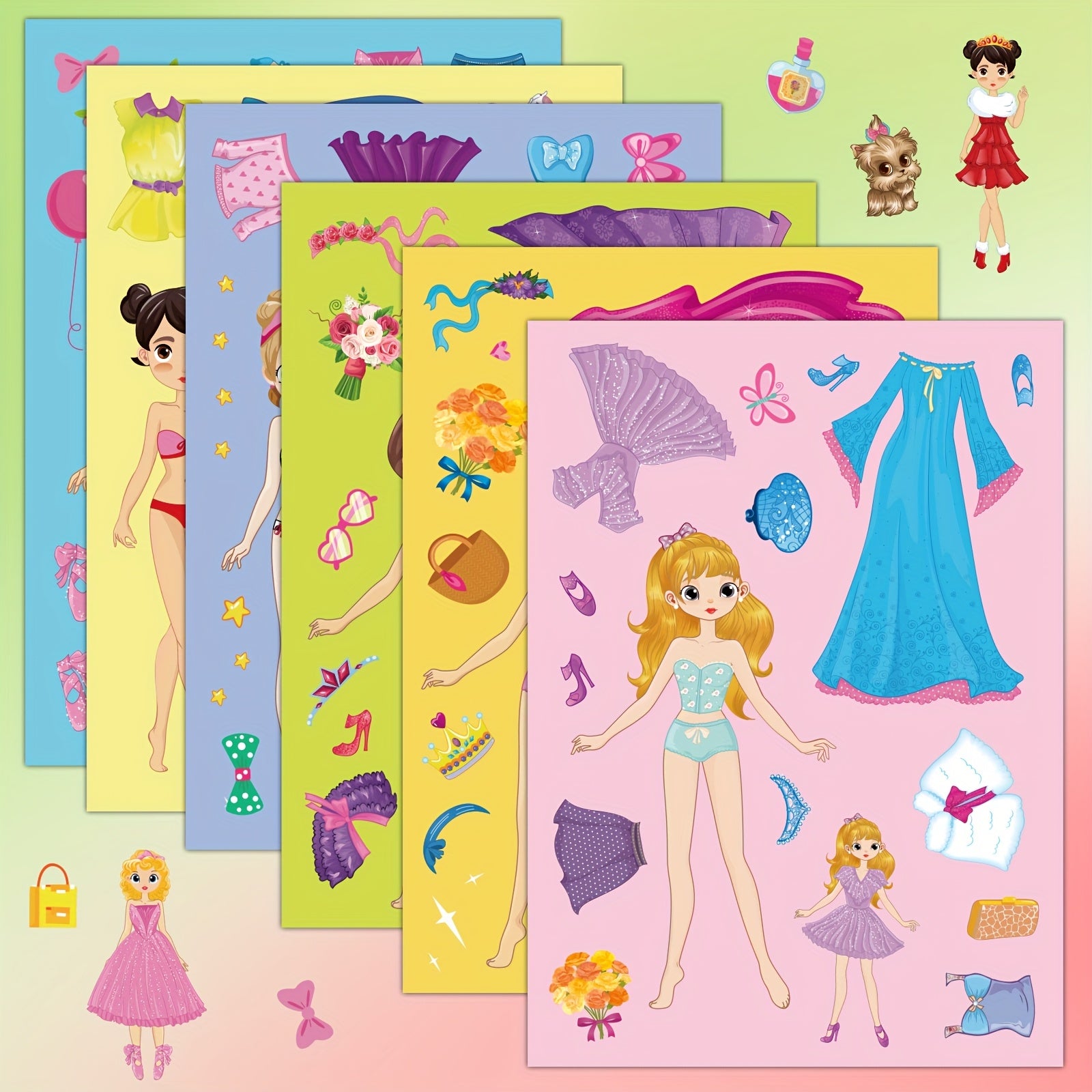 12pcs Princess Dress Up Stickers DIY Decals Self Adhesive PVC