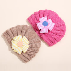 Kids Warm Candy Plaid Flower Beanie for Autumn & Winter