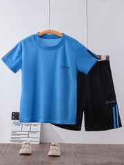 Boy's 2pcs Sports Print T-Shirt & Shorts Set for Summer