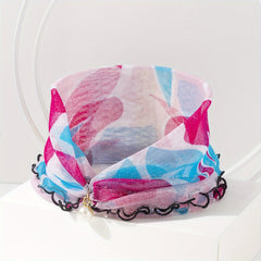 Colorful Striped Ruffle Scarf Neckerchief Faux Pearl Decor Headband