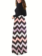 Chevron Print Maxi Dress Women's Clothing