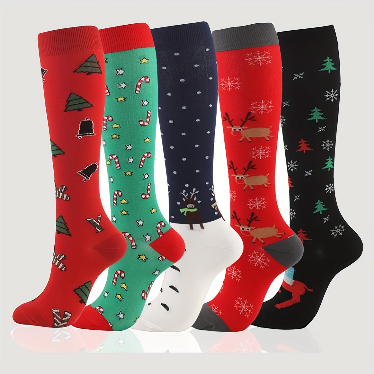 5 Pairs Christmas Anti Slip Stockings for Outdoor Sports