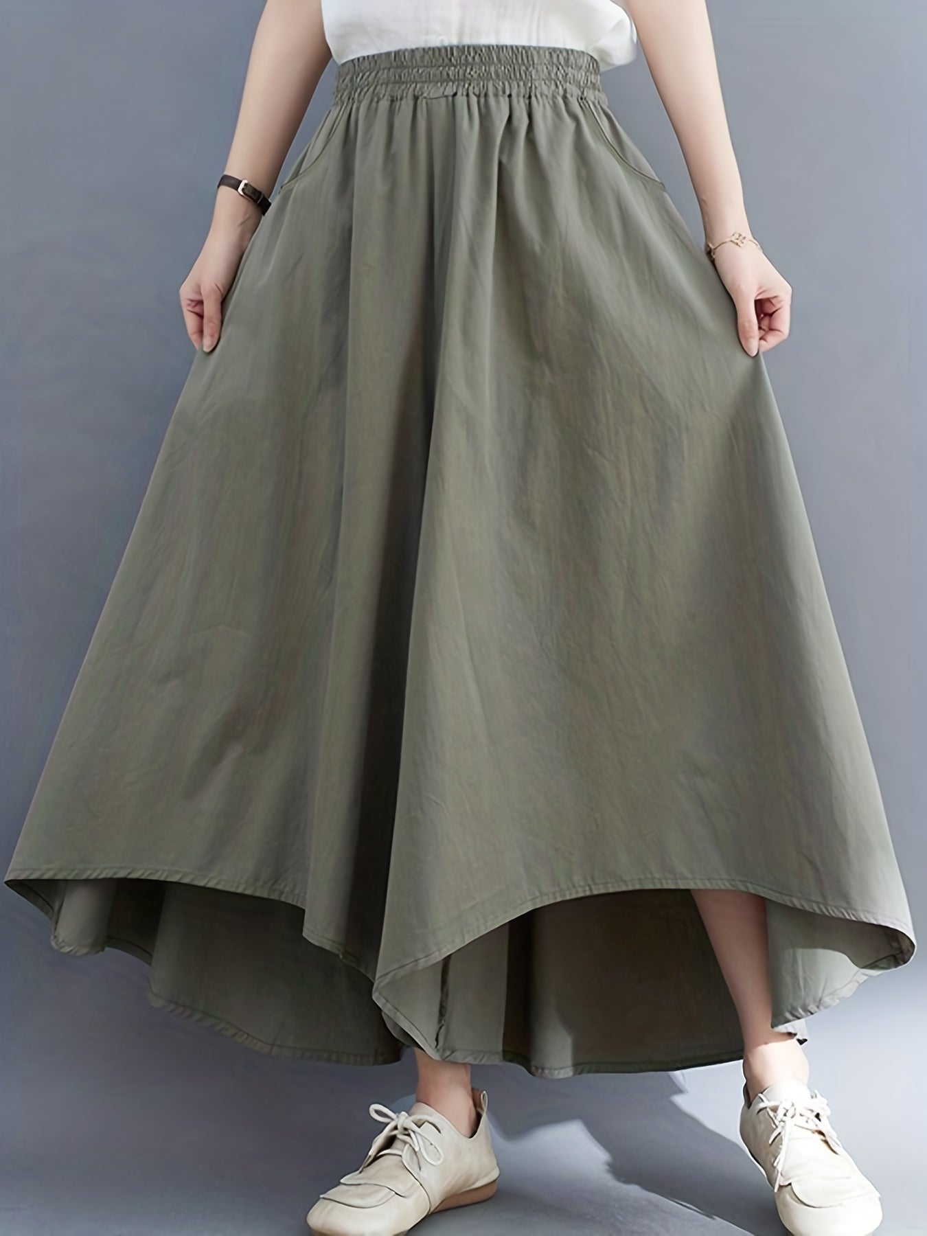 High Waist Wide Leg Pants Casual Elastic Solid Culottes Palazzo Pants