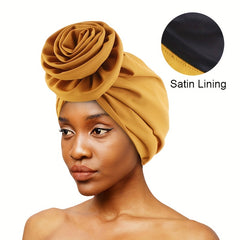 Satin Lined Turban Cap Double Layer Head Wrap Elastic Bonnet Chemo Hats