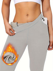 Fleece Liner Cropped Yoga Pants with Pocket