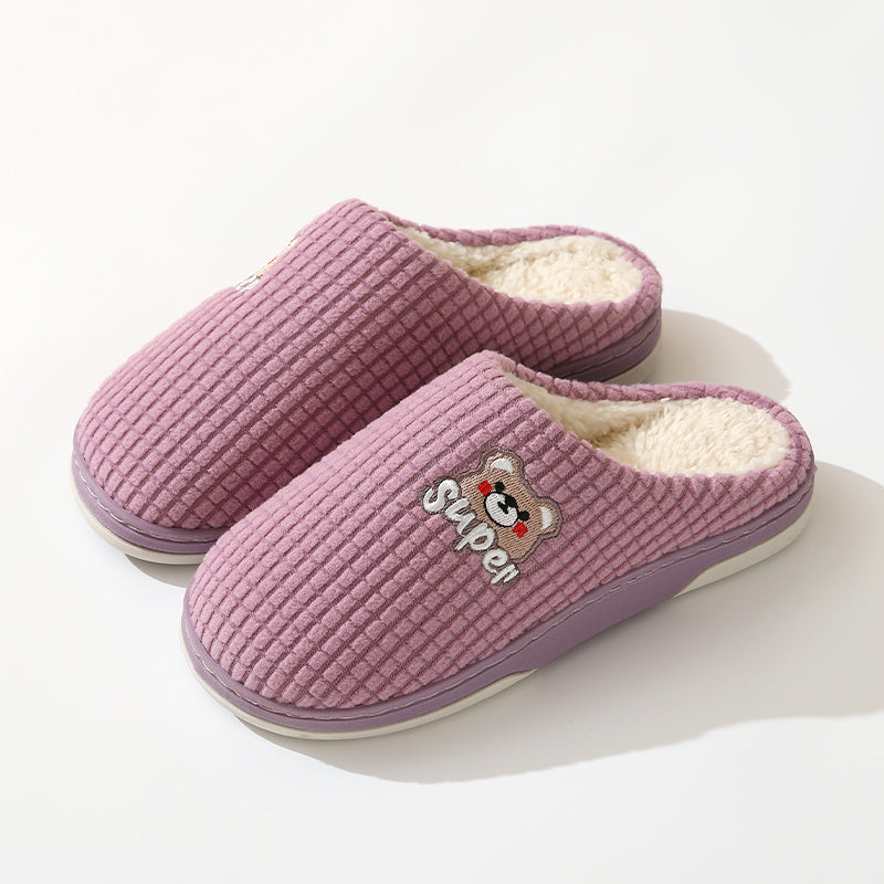 Plaid Bear Fleece Slides Non Slip House Slippers